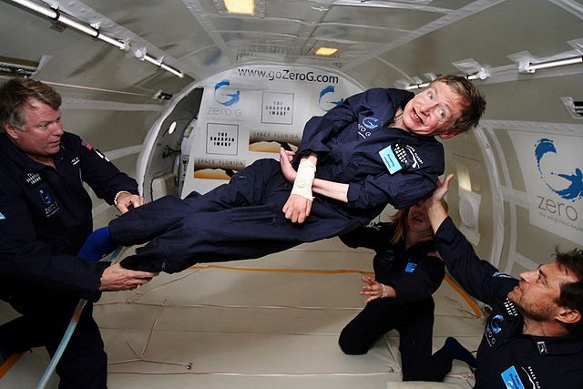 Stephen Hawking lors d'un vol en impesanteur