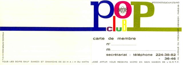 Pop club carte de membre 1966