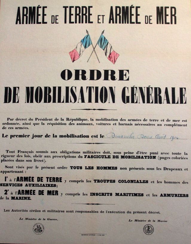 Ordre de mobilisation générale exposée au Musée de la Grande Guerre à Meaux