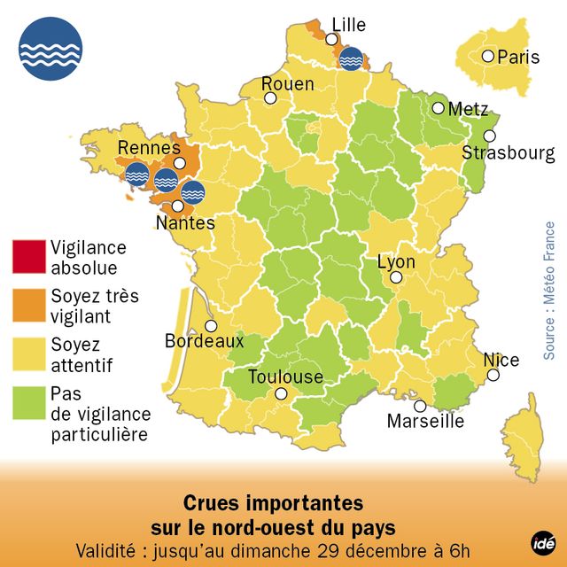 Quatre départements en vigilance orange aux crues