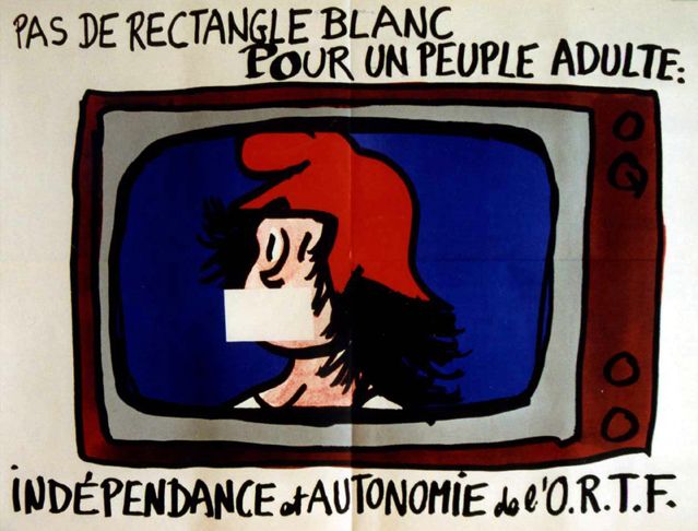 Affiche pour l'Intersyndicale de l'Office de radiodiffusion television francaise (ORTF) du dessinateur Jean Effel en mai 1968