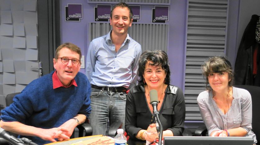 Extérieur pluie et dans notre studio à France Culture : Laurent Blin, Olivier Besson, Aline Pailler et Marjolaine Leray