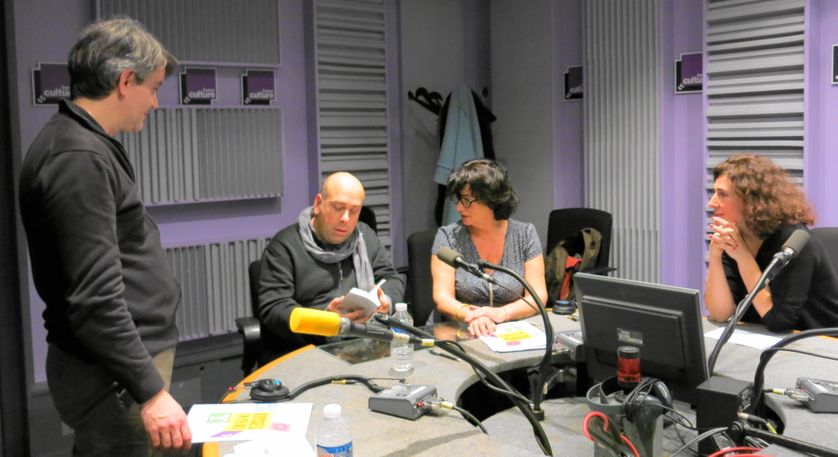 Quelques minutes avant l'émission : Olivier Saksik chargé de la presse, Sylvain Maurice, Aline Pailler & Bérangère Vantusso