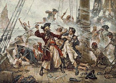 Duel entre le pirate Barbe-Noire et le lieutenant Maynard à Ocracoke, de Jean Leon Gerome FERRIS