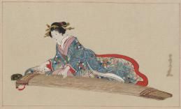 Estampe japonaise de femme jouant du koto (1878)