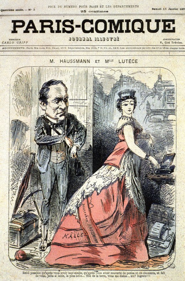 "M. Haussmann et Mlle Lutèce" - couverture du journal illustré "Paris-Comique" du 15/01/1870