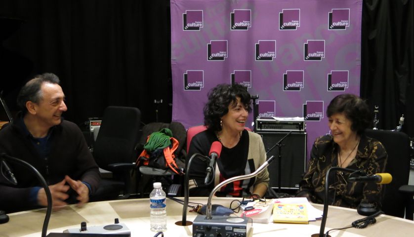 Sylvain Alzial, Aline Pailler et Henriette Walter, à France Culture dans le studio 108 ( de gauche à droite )