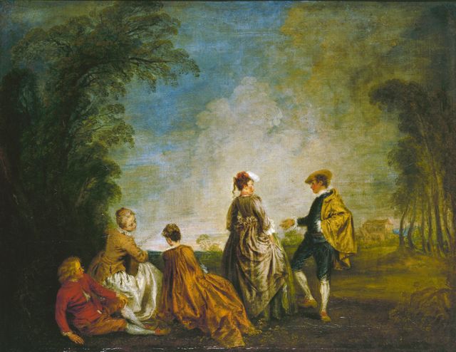 Antoine Watteau, 'La Proposition embarrassante' | 65 x 84,5 cm, huile sur toile | Musée de l’Ermitage, Saint-Pétersbourg