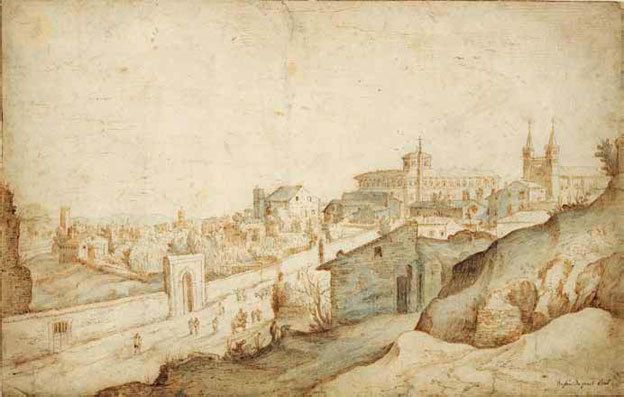 Willem Adriaensz. van Nieulandt II - Vue de Rome depuis la route menant à la basilique de Saint-Jean-de-Latran