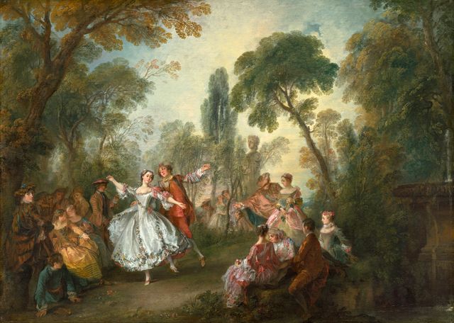 Nicolas Lancret, 'Fête Galante avec la Camargo dansant avec un partenaire', 76,2 x 106,7 cm huile sur toile, National Gallery of