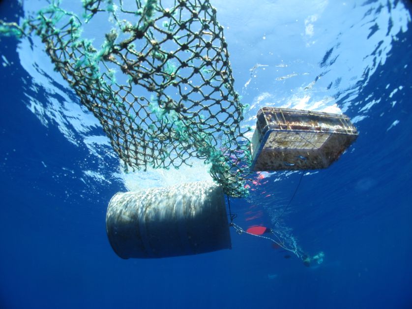 Des ordures flottent à la surface de l'eau.