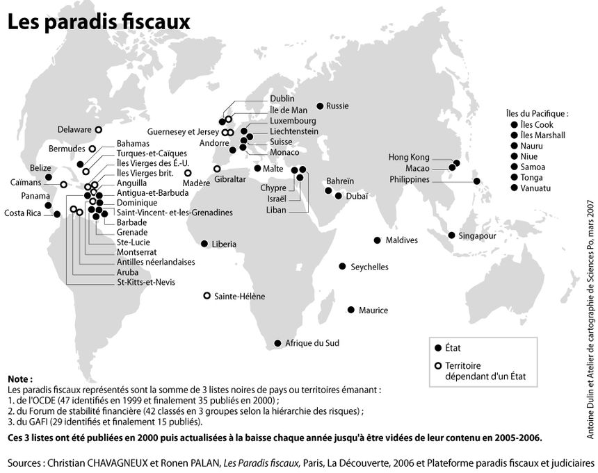 Carte des paradis fiscaux