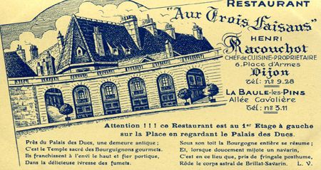 Carte postale du restaurant Les Trois Faisans où se déroule le récit "Une mariée à Dijon"