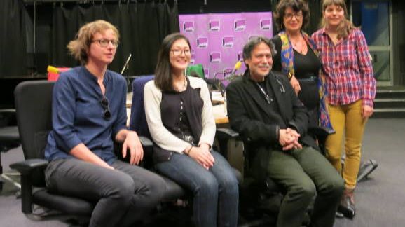 Dans le studio 108 à France Culture : Aude Séguinier, Aï Komagata, Katsumi Komagata, Aline Pailler & Coline Irwin