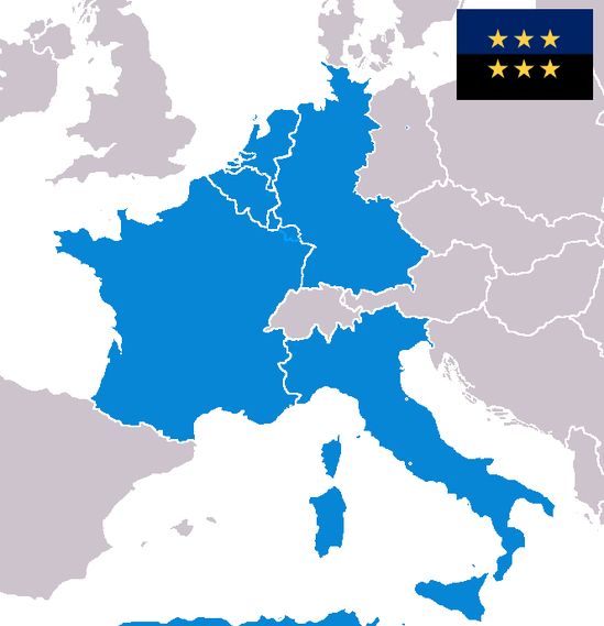 Les 6 pays membres de la CECA en 1952 : la France, l'Allemagne, la Belgique, les Pays-Bas, le Luxembourg et l'Italie