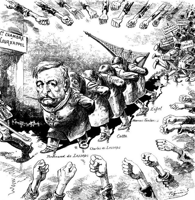 Caricature de Claude Guillaumin sur la faillite de la Compagnie du canal de Panama - Journal le Grelot du 27/11/1892