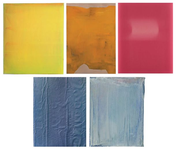 Untitled (2010), by Markus Amm; Untitled (2013), Stef Driesen; Roll Fades (2012), Sam Falls. Tauba Auerbach et David Keating