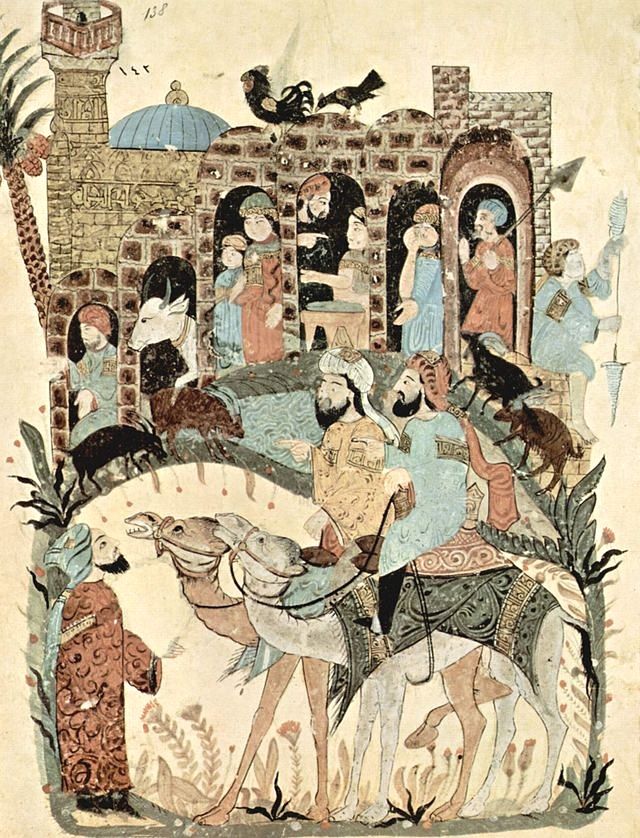 Caravane en route vers La Mecque par Yahya ibn Mahmud al-Wâsitî' - Maqâmât al-Harîrî - 1237