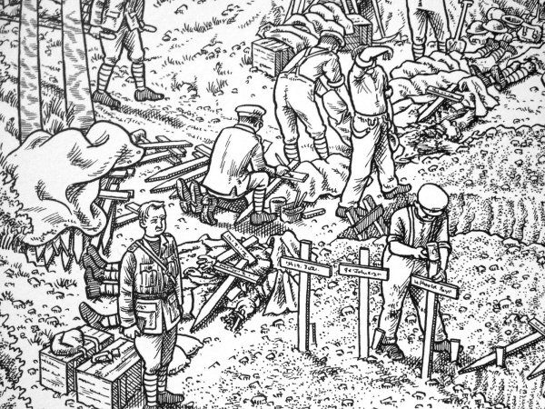 La Grande Guerre : le premier jour de la bataille de la Somme (détail) © Radio France - 2014 / Joe Sacco