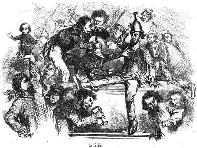 Caricature de Cham représentant l'intrusion des manifestants dans l'Assemblée nationale constituante (15 mai 1848)