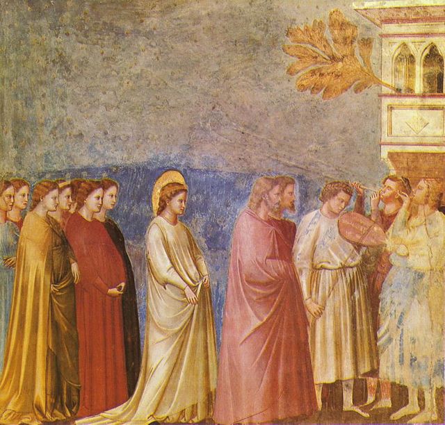 Giotto di Bondone (1267-1337), Cappella Scrovegni a Padova, La procession de mariage de Marie