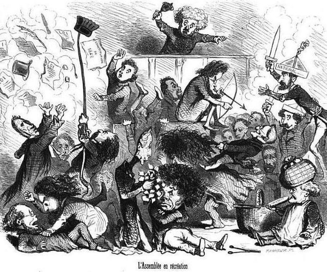 "L'Assemblée en récréation". Caricature de Cham représentant l'Assemblée nationale constituante (4 mai 1848 - 26 avril 1849)