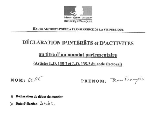 Déclaration d'intérêt et d'activité J-F Copé