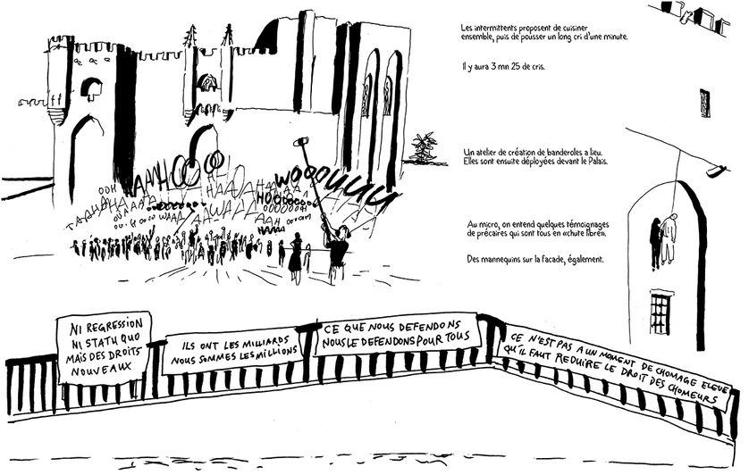 Sur la place, devant le Palais des Papes.