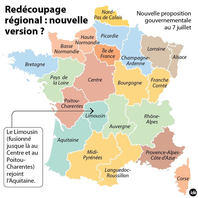 Nouvelle version de la carte des régions du 7 juillet.
