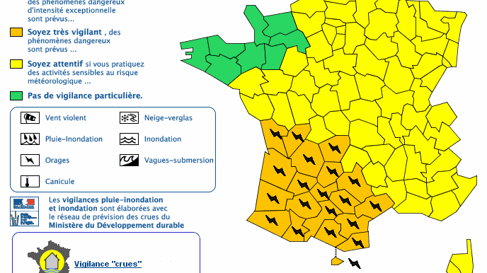 Au total, 19 départements (+ Andorre) sont en vigilance orange