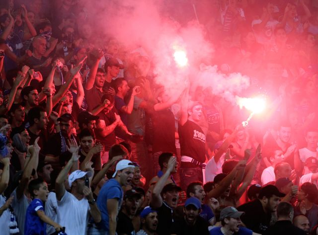 Dans les tribunes du stade Armand Cesari de Furiani, pendant le match Bastia-OM.