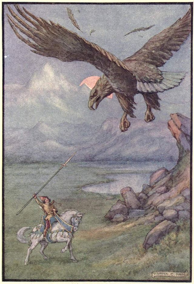 The eagle swooped down with a wild cry