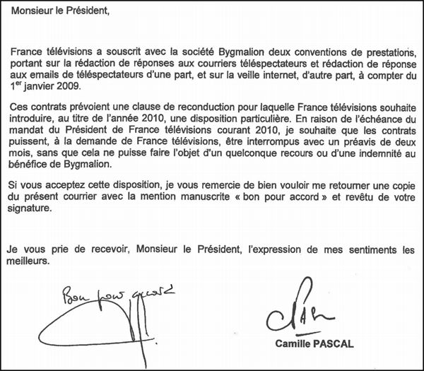 La lettre de Camille Pascal à Bygmalion (2)