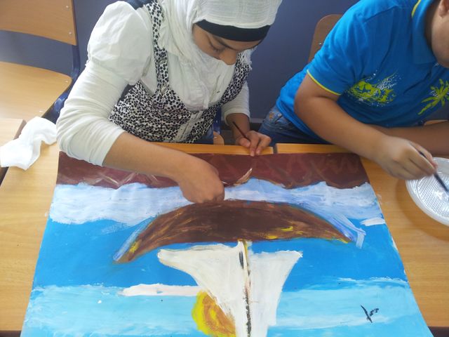 Classe d'élèves syriens réfugiés au Liban
