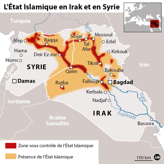 La présence de l'État islamique en Syrie et en Irak