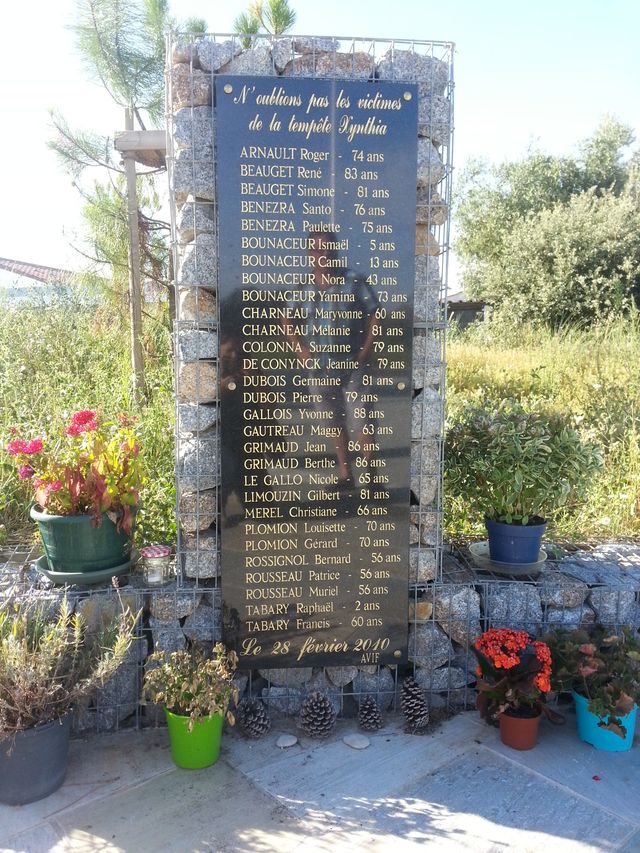 Stèle en hommage aux 29 victimes de Xynthia