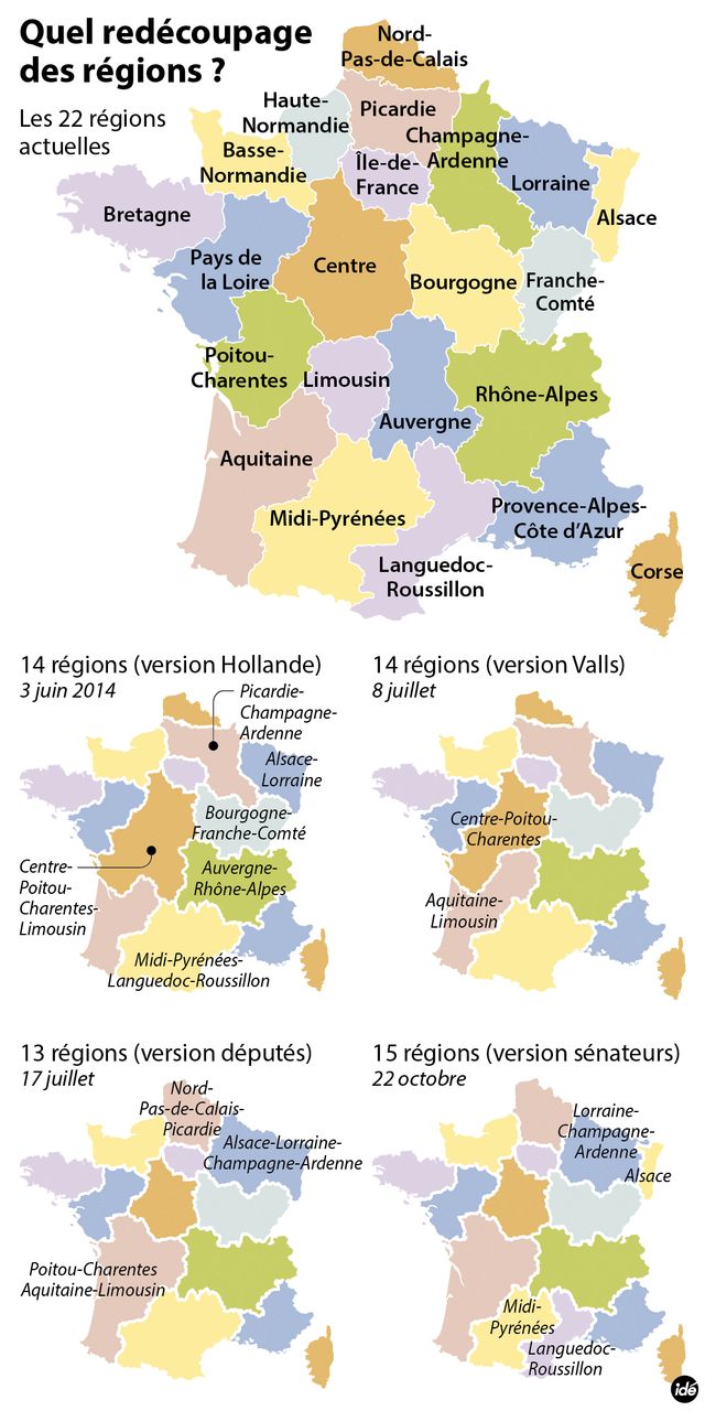 La carte des régions et ses versions successives