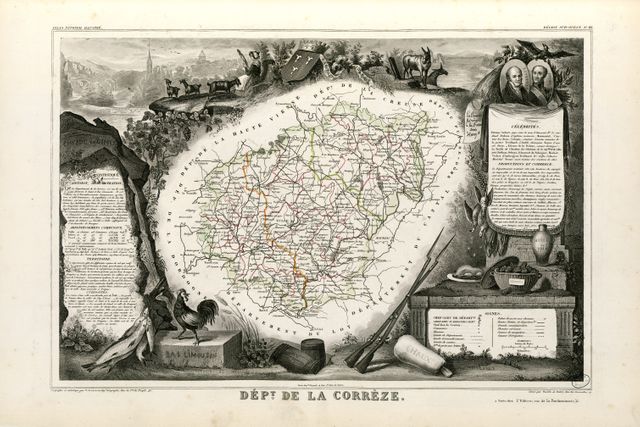 Carte du département de la Corréze - Fonds Ancely - 1854