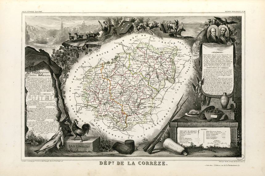 Carte du département de la Corréze - Fonds Ancely - 1854