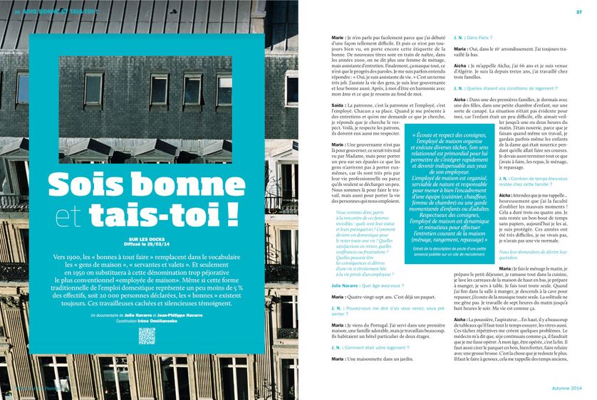 "Sois bonne et tais toi" Sur les Docks, page 26 France Culture Papiers n°11