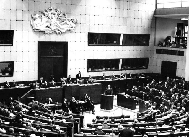 Une session de l’Assemblée du Conseil de l’Europe, dans la Maison de l’Europe, à Strasbourg, en janvier 1967