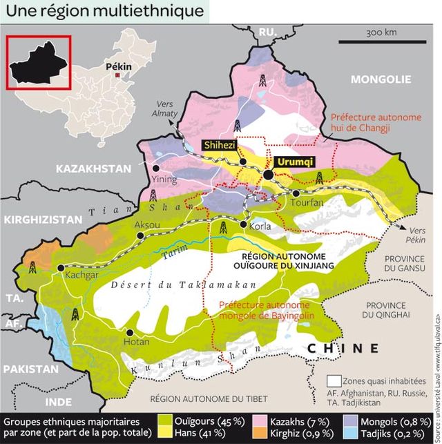Carte du Xinjiang ou Turkestan Oriental, Chine
