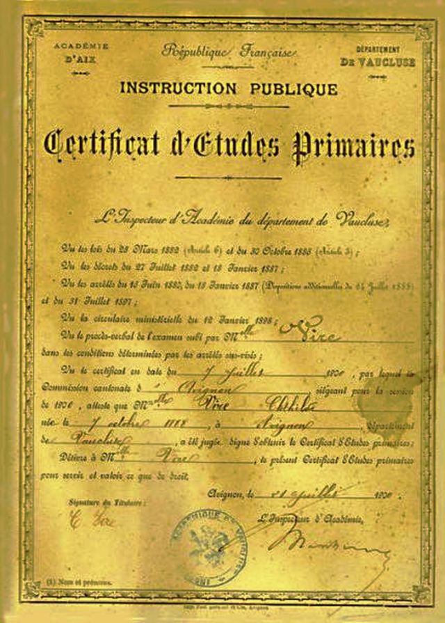 Certificat d'études primaires en 1901