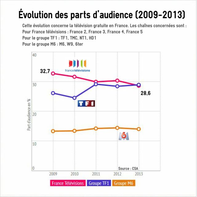 Evolution des parts d'audience des principaux groupes de télévisions français