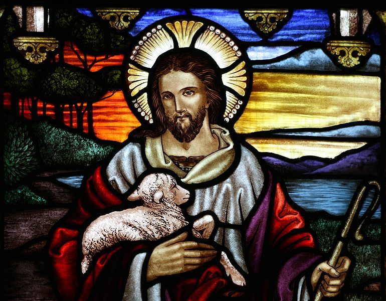 Le Christ, Bon Pasteur. Vitrail d'A. Handel, église anglicane Saint-Jean-Baptiste-d'Ashfield (Australie)