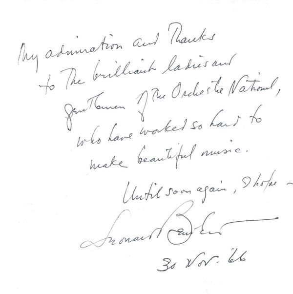 Dédicace de Leonard Bernstein à l'ONF 1966