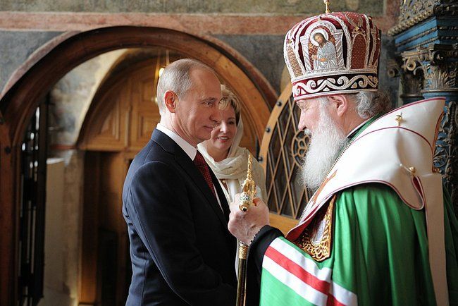 Vladimir Poutine et le patriarche Kirill Ier. Messe d'intronisation de V.Poutine, investiture de son 3e mandat.