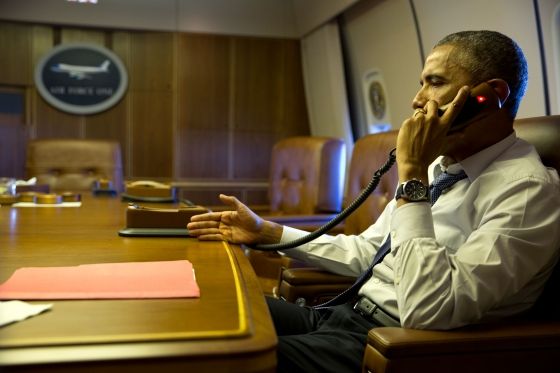 Barack Obama au téléphone avec François Hollande le 7 janvier 2015