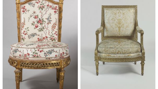 Chaise du pavillon du Rocher au Petit Trianon, 1781 (Foliot) © RMN-Grand Palais Château de Versailles, Christophe Fouin / Fauteuil à la Reine Jacob © RMN-GRand Palais (Musée du Louvre) Martine Beck-Coppola