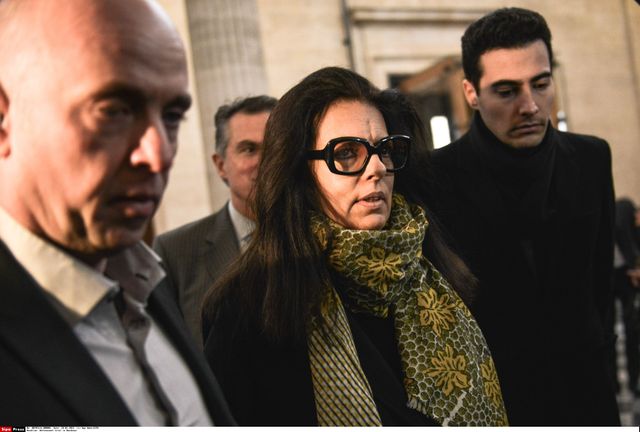 Françoise Bettencourt avec son fils et son avocat, au 3ème jour du procès Bettencourt, le 28 janvier 2015.